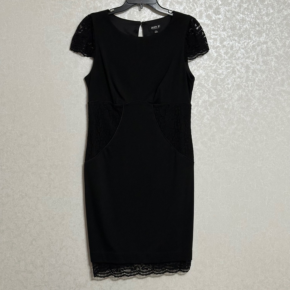 Allen B Allen Schwartz Black Lace Detail Sheath Dress‎ Cap Sleeve Knee Length 8